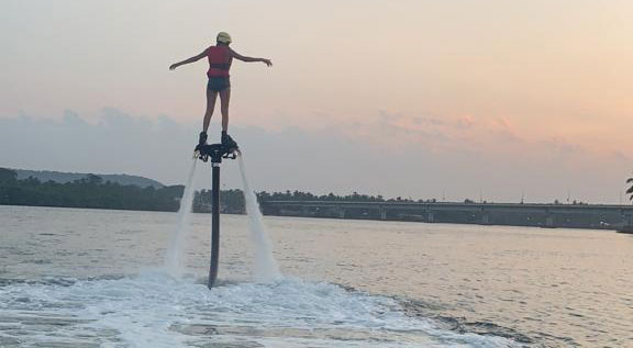 Lopamudra Raut learns adventurous water sport activity Flyboarding in Goa