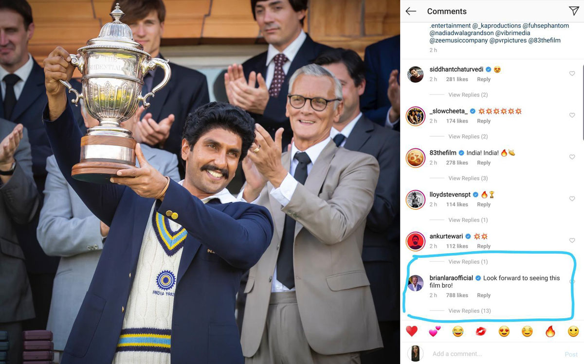 Legendary cricketer Brian Lara wishes luck to Ranveer Singh for ‘83