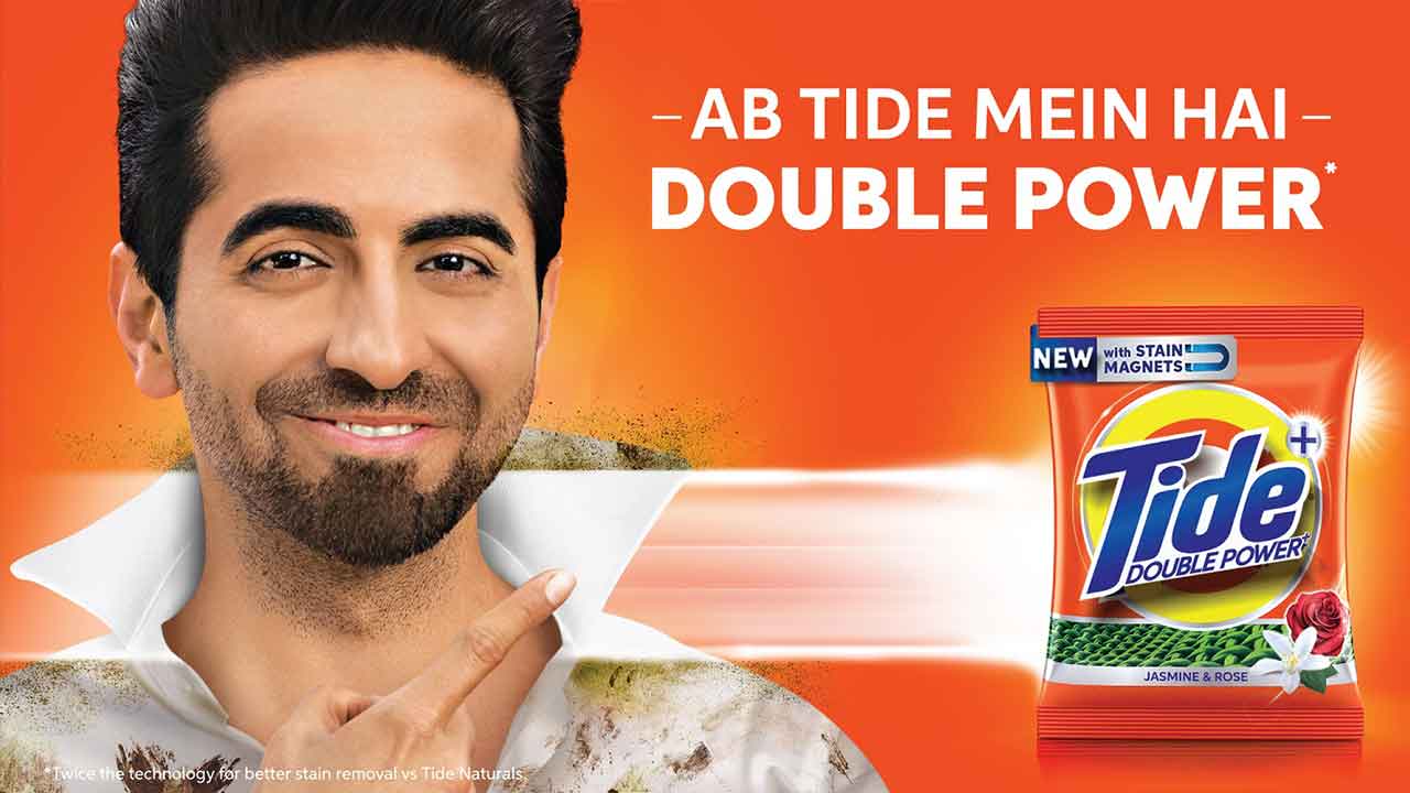 Ayushmann Khurrana, urging consumers to try Tide Double Power equipped with Stain Magnets!