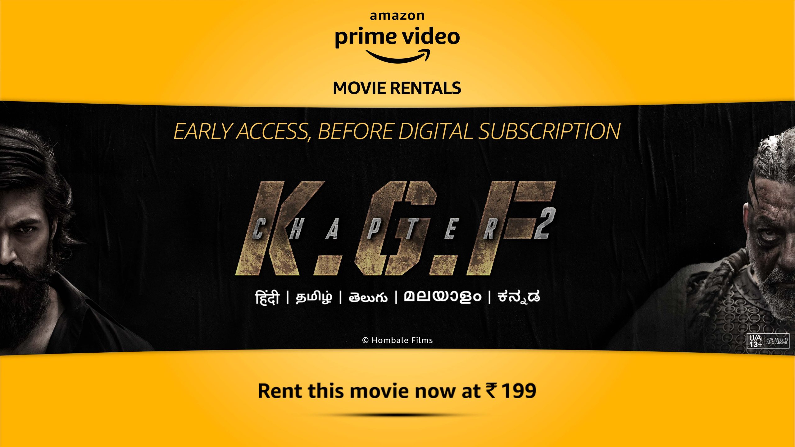 K.G.F: Chapter 2, now available for ‘Early Access’ rentals on Amazon Prime Video!