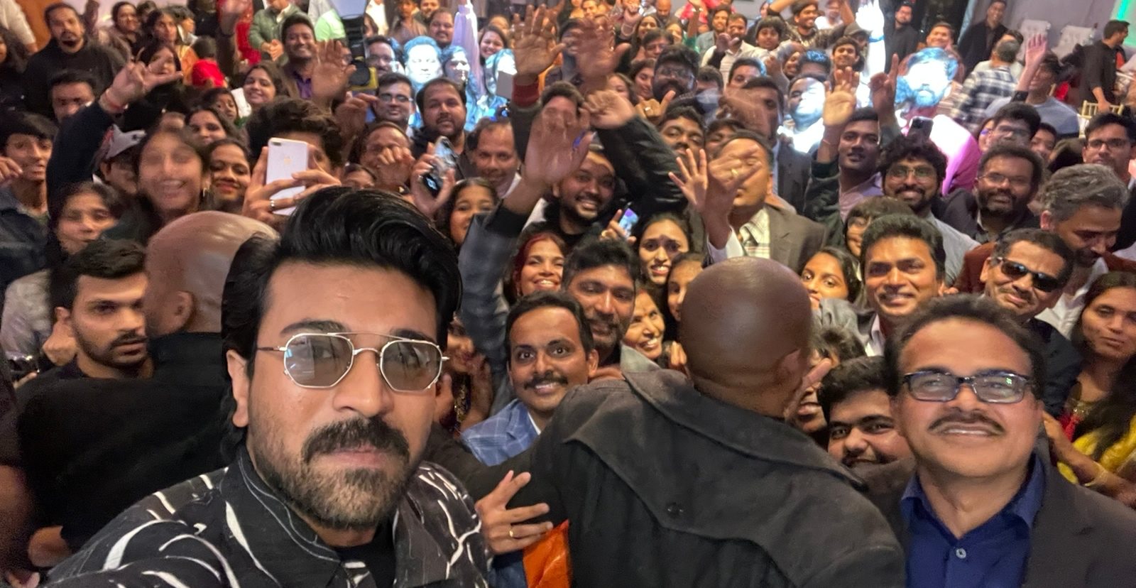 Mob-Selfie by ‘Global Star’ Ram Charan with thousands of fans in LA post a screening of RRR!