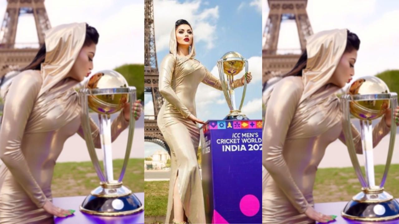 Netizens wondering about Urvashi Rautela’s exquisite kiss on the ICC Cricket World Cup trophy!