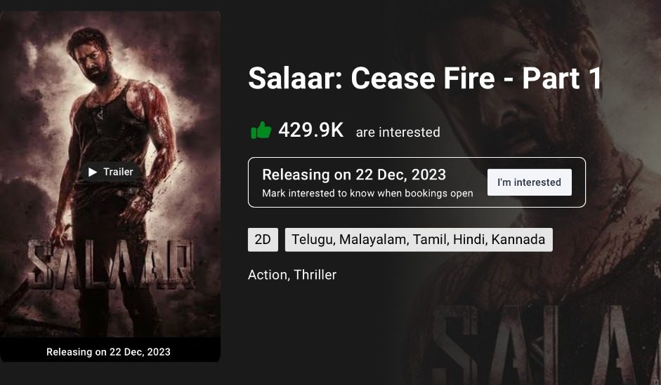 As per Book My Show, Hombale Film’s Salaar: Part 1 – Ceasefire is the  most awaited film!